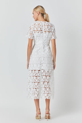All Over Lace Short Sleeves Midi Dress
