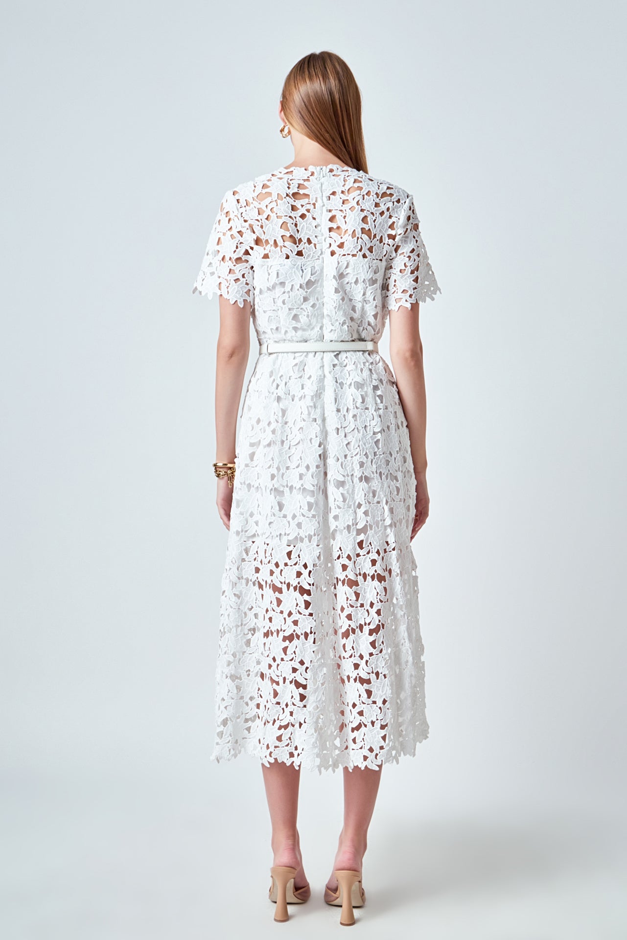 ENDLESS ROSE - All Over Lace Short Sleeves Midi Dress - DRESSES available at Objectrare