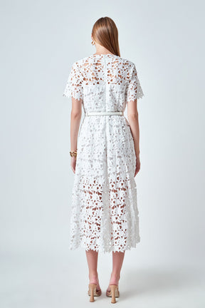 ENDLESS ROSE - All Over Lace Short Sleeves Midi Dress - DRESSES available at Objectrare