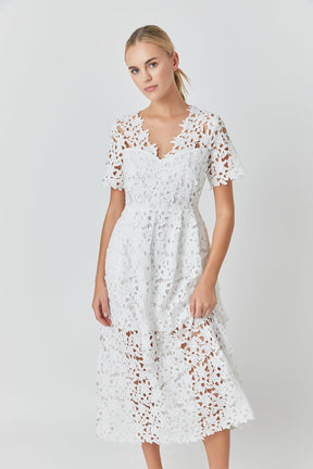 All Over Lace Short Sleeves Midi Dress