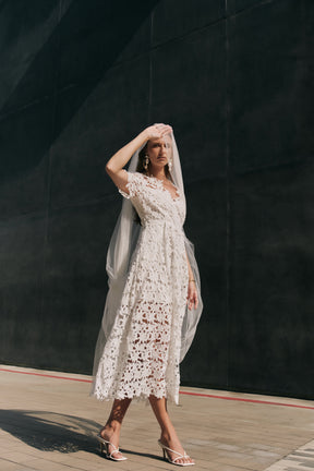 ENDLESS ROSE - All Over Lace Short Sleeves Midi Dress - DRESSES available at Objectrare