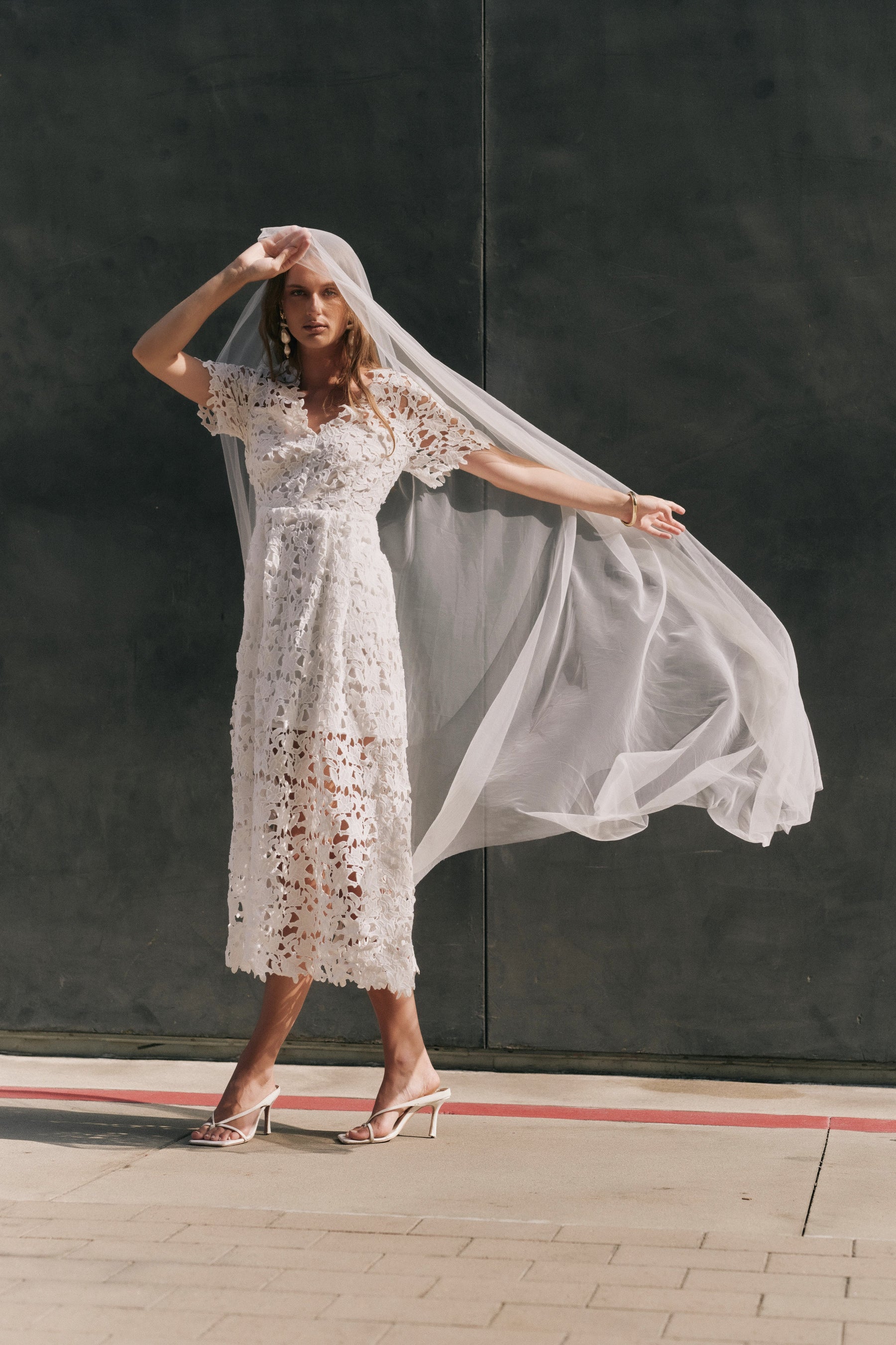 ENDLESS ROSE - All Over Lace Short Sleeves Midi Dress - DRESSES available at Objectrare