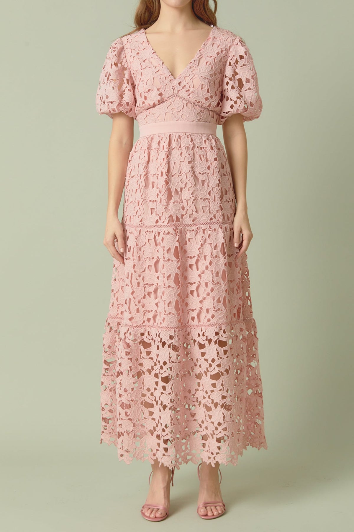 ENDLESS ROSE - Endless Rose - Puff Sleeve Lace Tiered Maxi Dress - DRESSES available at Objectrare