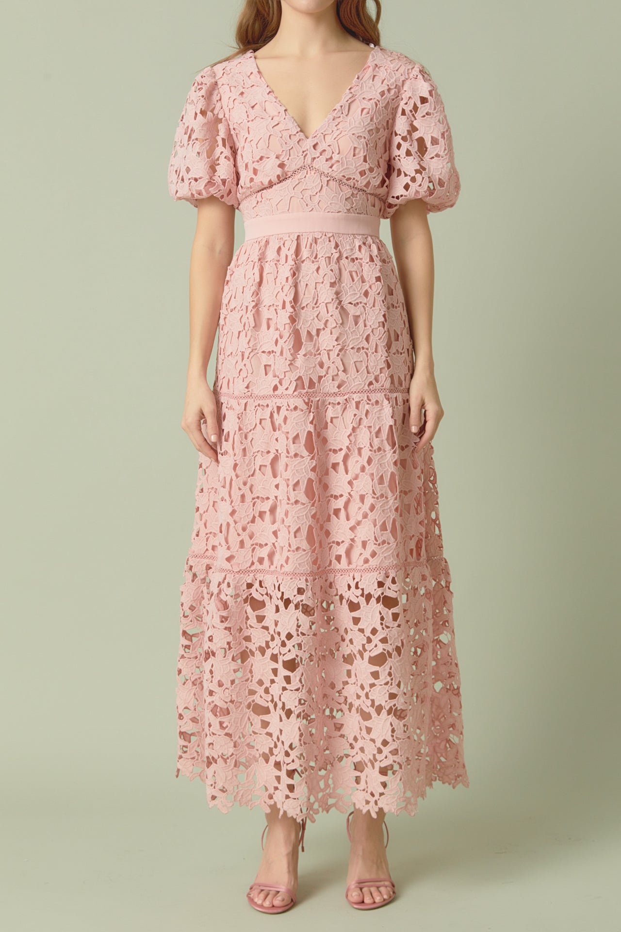 ENDLESS ROSE - Endless Rose - Puff Sleeve Lace Tiered Maxi Dress - DRESSES available at Objectrare