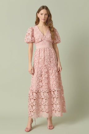 ENDLESS ROSE - Endless Rose - Puff Sleeve Lace Tiered Maxi Dress - DRESSES available at Objectrare