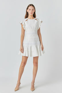 ENDLESS ROSE - Lace Trimmed Ruffle Sleeve Dress with Cutout - DRESSES available at Objectrare