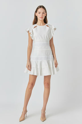ENDLESS ROSE - Lace Trimmed Ruffle Sleeve Dress with Cutout - DRESSES available at Objectrare