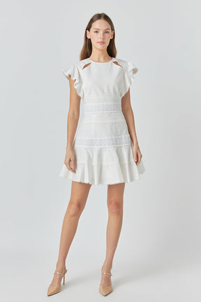 ENDLESS ROSE - Lace Trimmed Ruffle Sleeve Dress with Cutout - DRESSES available at Objectrare