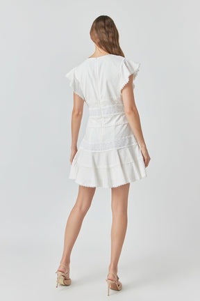 ENDLESS ROSE - Lace Trimmed Ruffle Sleeve Dress with Cutout - DRESSES available at Objectrare