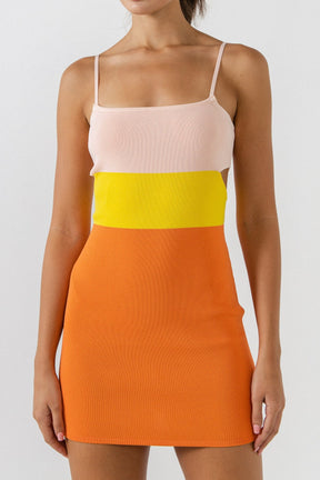 ENDLESS ROSE - Color Block Cut Out Mini Dress - DRESSES available at Objectrare