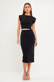 ENDLESS ROSE - Cinched Waist Sleeveless Knit Top - TOPS available at Objectrare