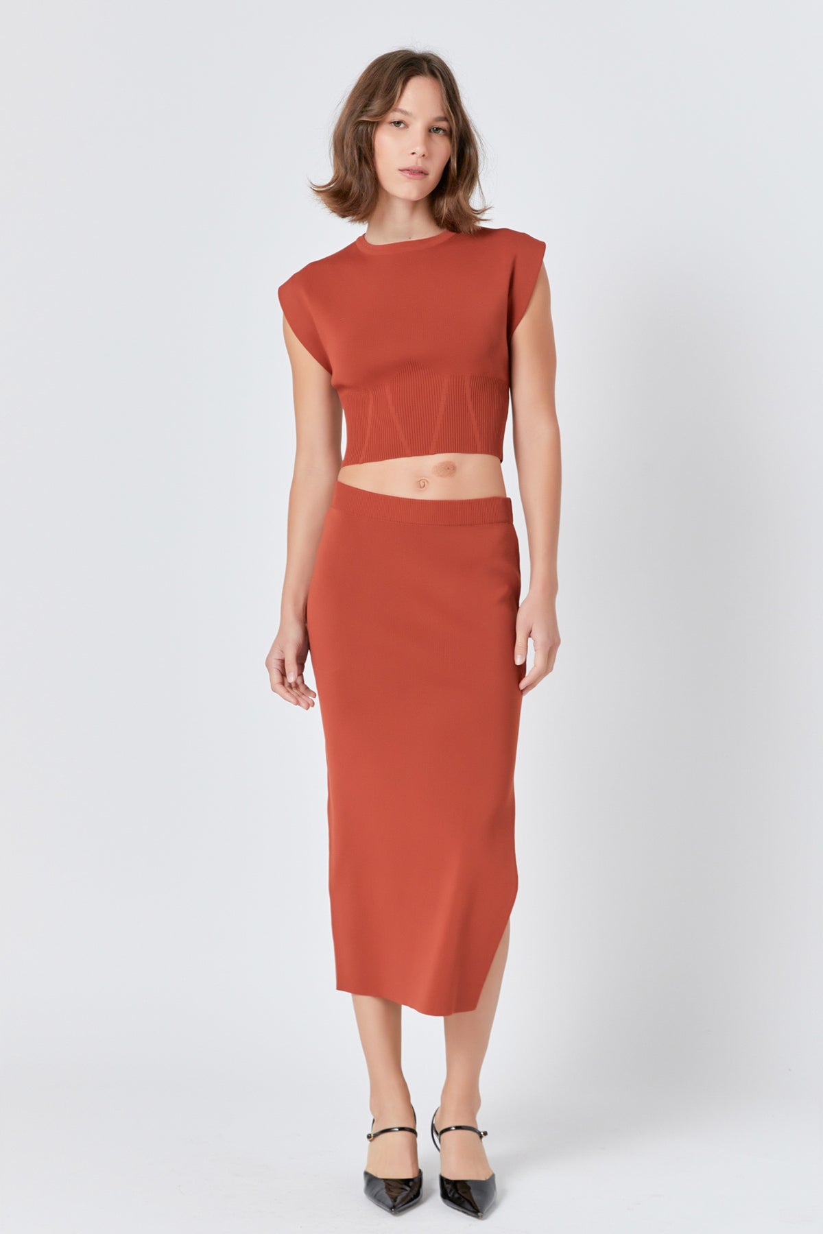 ENDLESS ROSE - Cinched Waist Sleeveless Knit Top - TOPS available at Objectrare