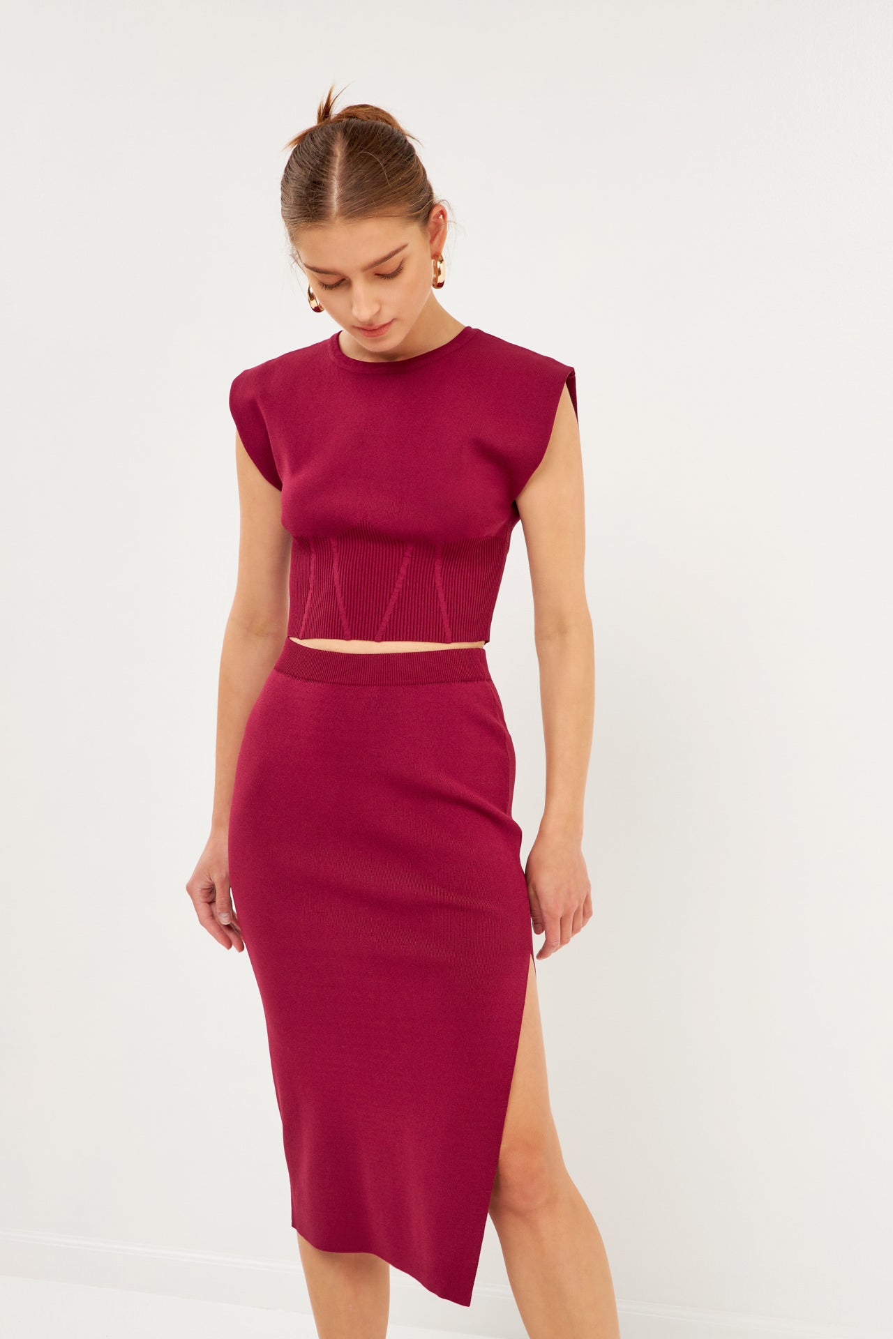 ENDLESS ROSE - Endless Rose - Side Slit Detailed Knit Midi Skirt - SKIRTS available at Objectrare