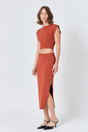 ENDLESS ROSE - Side Slit Detailed Knit Midi Skirt - SKIRTS available at Objectrare