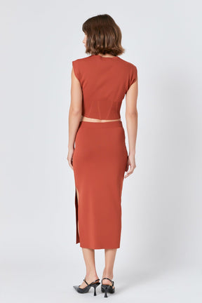 ENDLESS ROSE - Side Slit Detailed Knit Midi Skirt - SKIRTS available at Objectrare