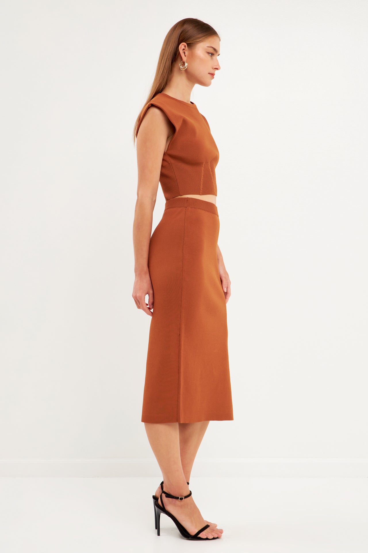 ENDLESS ROSE - Side Slit Detailed Knit Midi Skirt - SKIRTS available at Objectrare