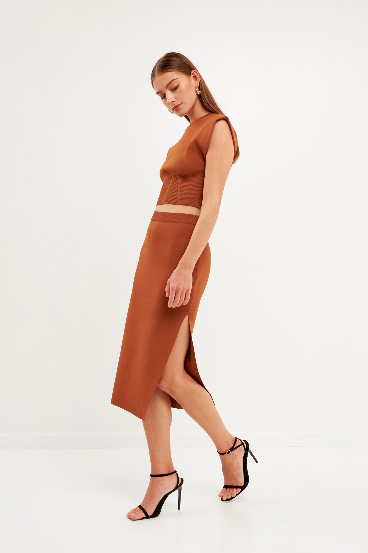 ENDLESS ROSE - Side Slit Detailed Knit Midi Skirt - SKIRTS available at Objectrare