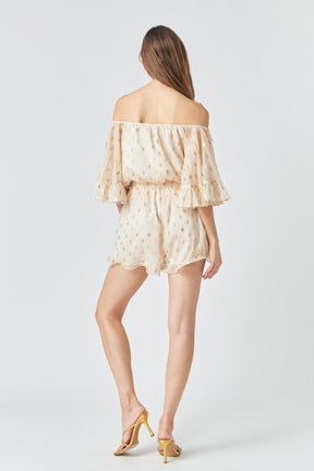 ENDLESS ROSE - Endless Rose - Foil Print Off-Shoulder Romper - ROMPERS available at Objectrare