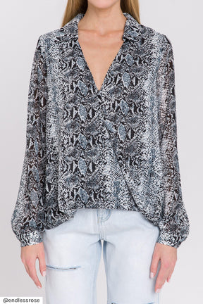 ENDLESS ROSE - Endless Rose - Snake Skin Pattern Wrap Shirt - SHIRTS & BLOUSES available at Objectrare