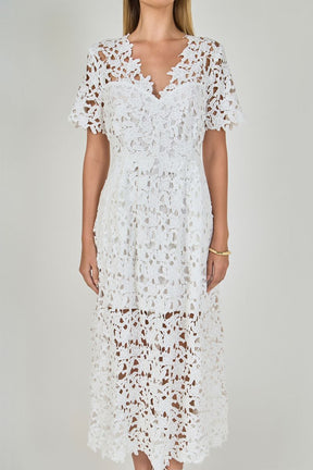 ENDLESS ROSE - All Over Lace Short Sleeves Midi Dress - DRESSES available at Objectrare