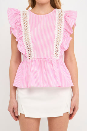 ENGLISH FACTORY - English Factory - Poplin Ruffle With Lace Trim Top - TOPS available at Objectrare