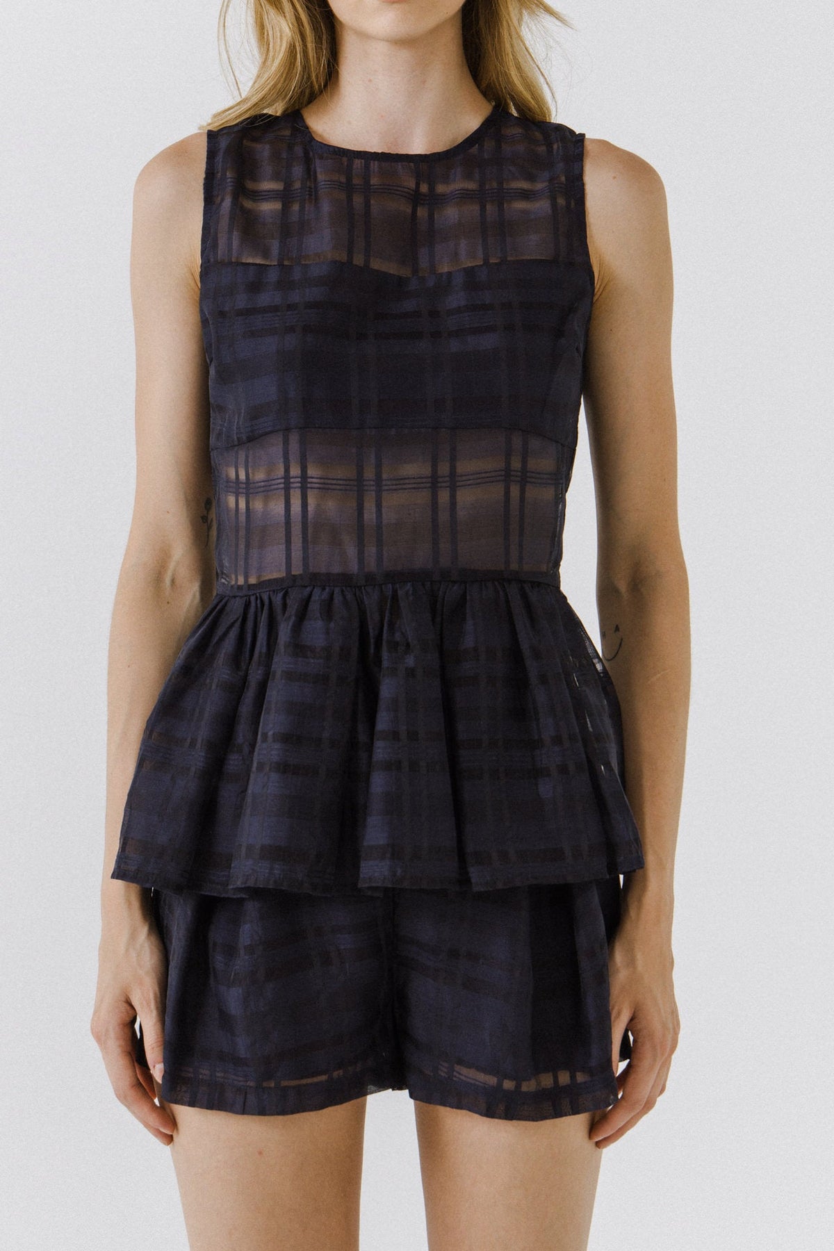 ENGLISH FACTORY - Plaid Sleeveless Peplum Top - TOPS available at Objectrare
