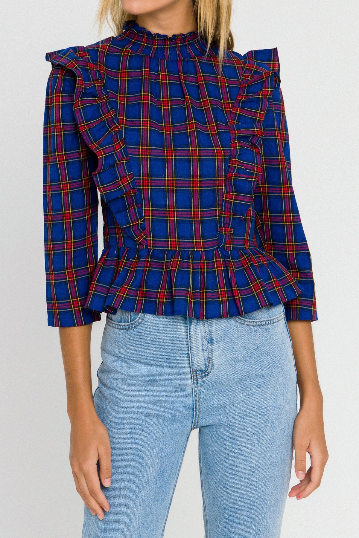 ENGLISH FACTORY - Tartan Blouse w/ Ruffles - SHIRTS & BLOUSES available at Objectrare