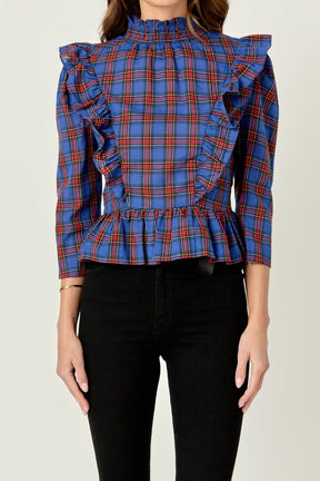 ENGLISH FACTORY - Tartan Blouse w/ Ruffles - BLOUSES available at Objectrare