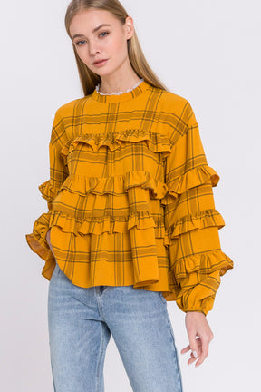 Check Print Ruffled Top