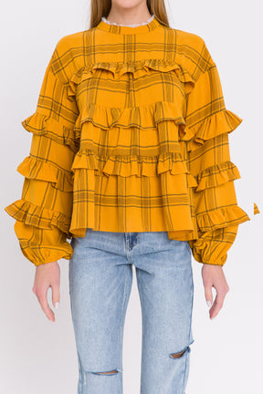 Check Print Ruffled Top