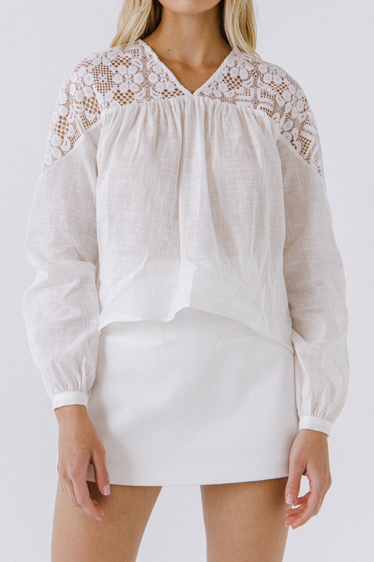 ENGLISH FACTORY - English Factory - Lace Yoke With Long Sleeve Blouse - SHIRTS & BLOUSES available at Objectrare