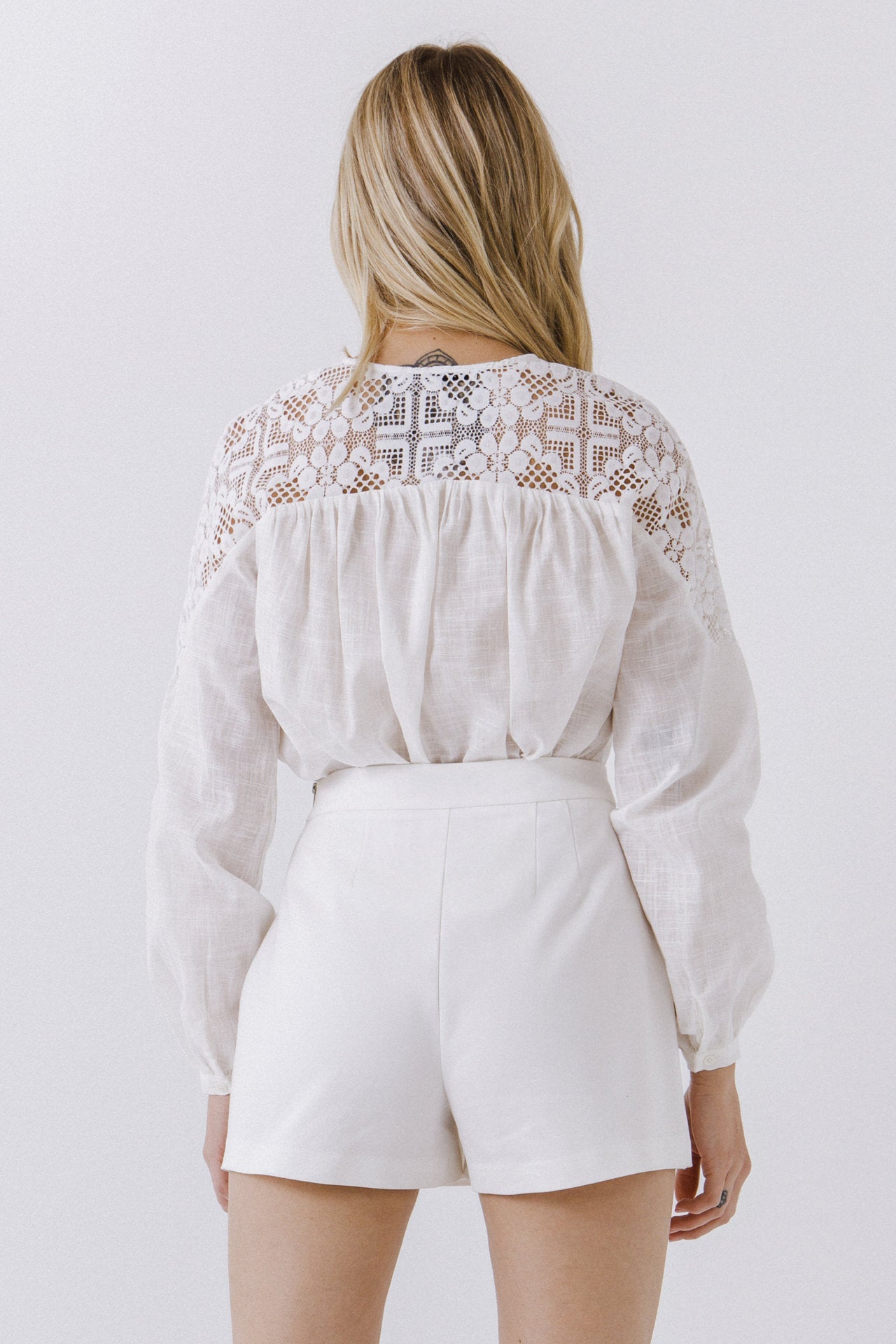 ENGLISH FACTORY - Lace Yoke With Long Sleeve Blouse - BLOUSES available at Objectrare