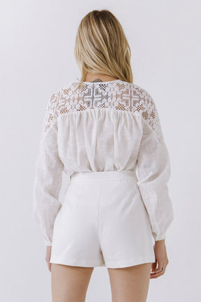 ENGLISH FACTORY - Lace Yoke With Long Sleeve Blouse - BLOUSES available at Objectrare