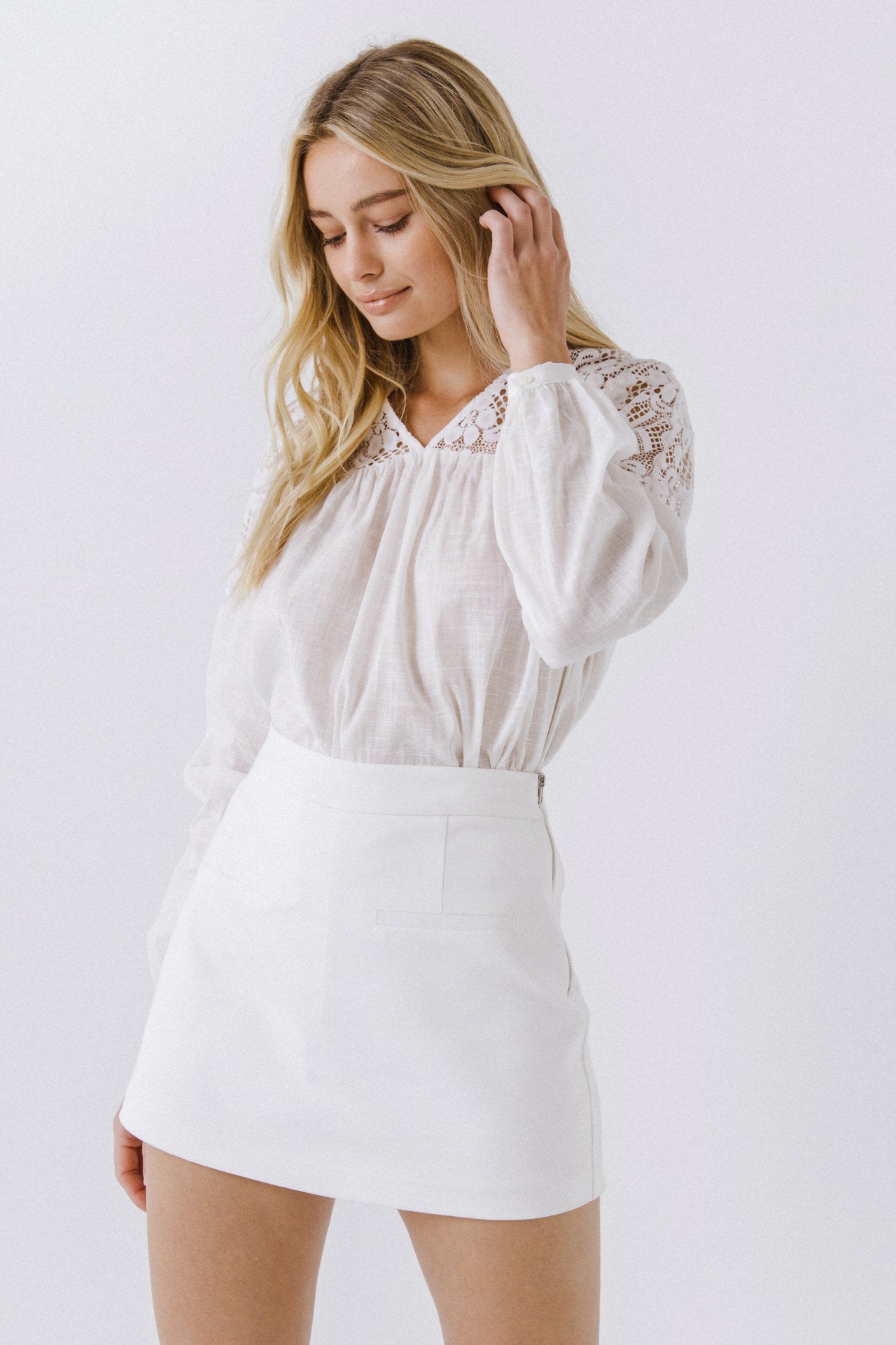 ENGLISH FACTORY - Lace Yoke With Long Sleeve Blouse - BLOUSES available at Objectrare