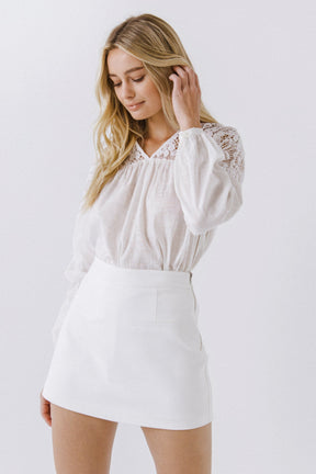 ENGLISH FACTORY - Lace Yoke With Long Sleeve Blouse - BLOUSES available at Objectrare
