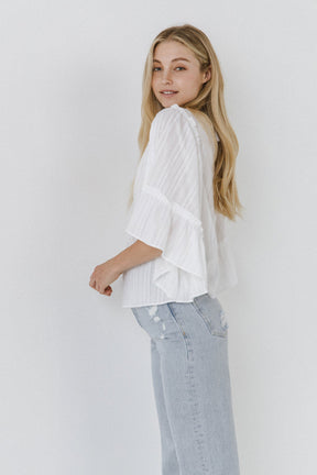 ENGLISH FACTORY - Ruffled Wide Sleeves Top - TOPS available at Objectrare