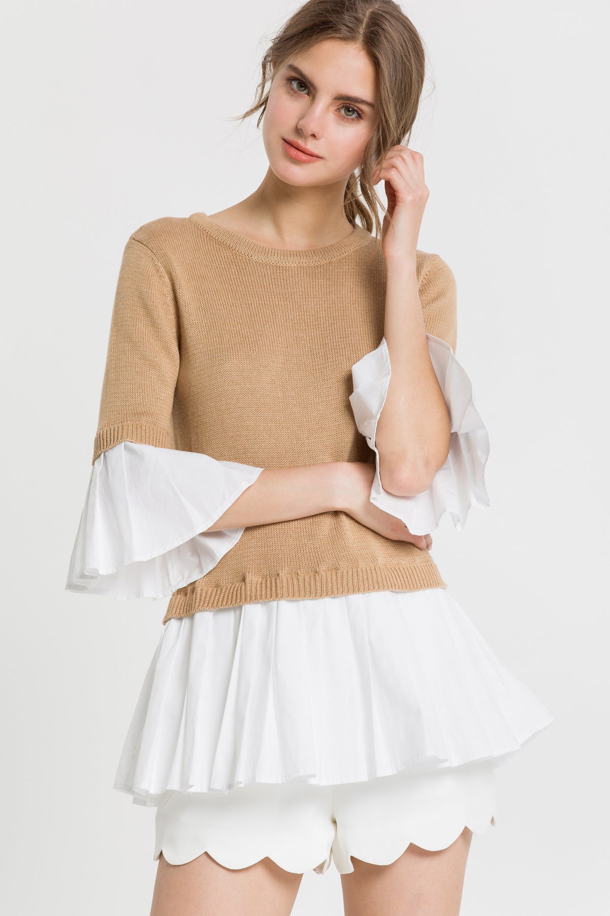 Knit Top W Pleated Top Combo