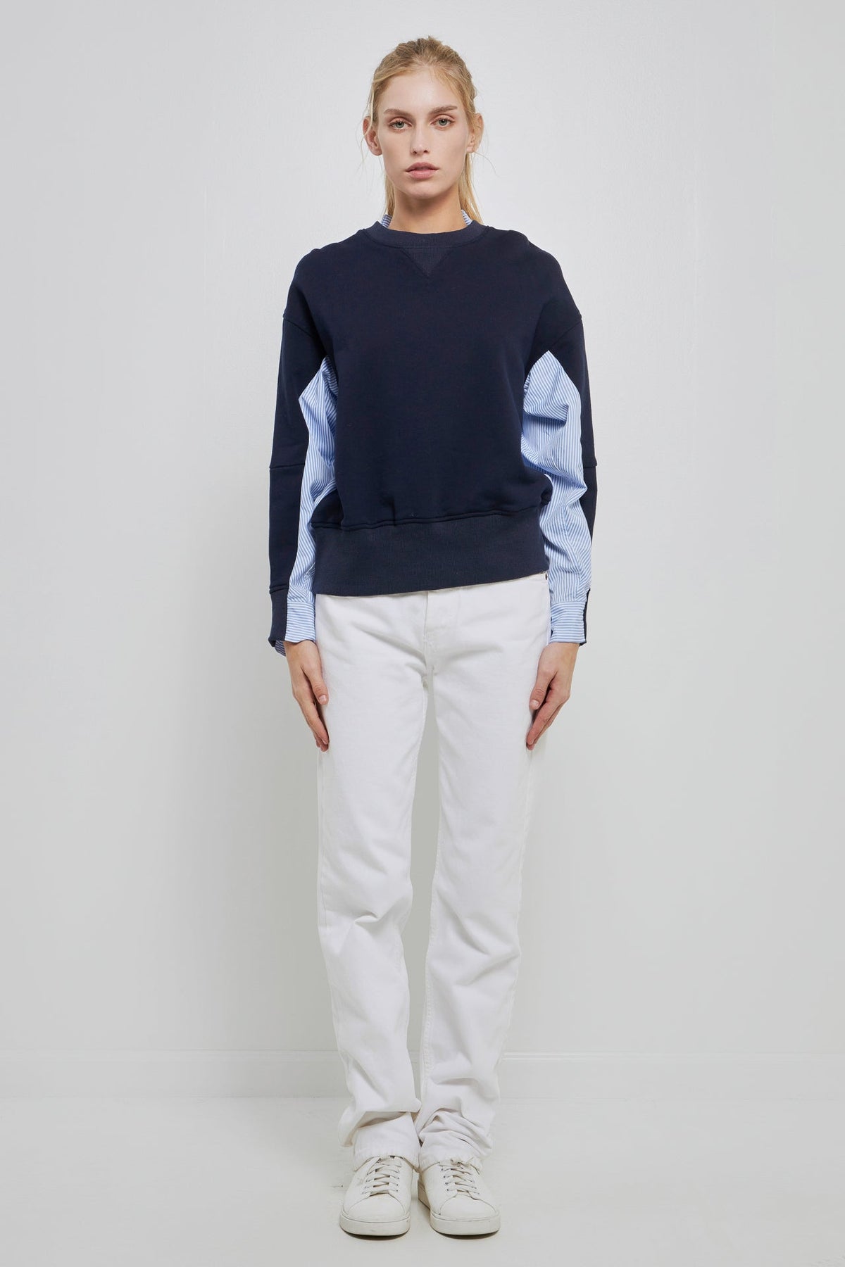 ENGLISH FACTORY - Knit Top w/ Stripe Shirt Combo - TOPS available at Objectrare