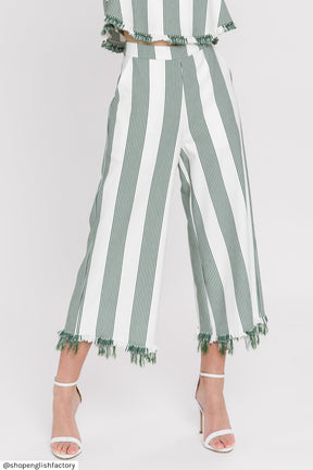 ENGLISH FACTORY - Stripe Fringe hem Pants - PANTS available at Objectrare
