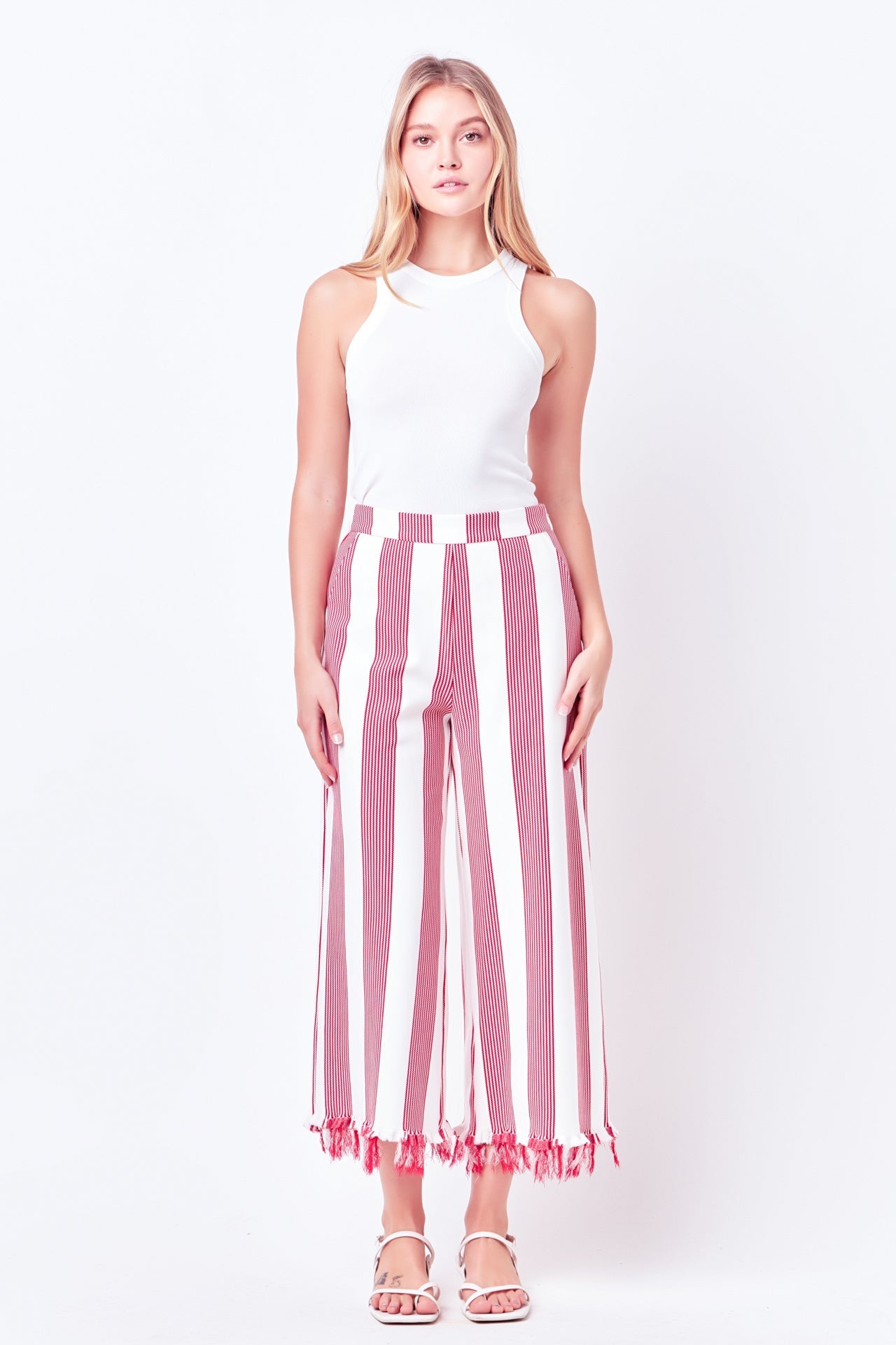 ENGLISH FACTORY - English Factory - Stripe Fringe hem Pants - PANTS available at Objectrare