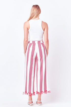 ENGLISH FACTORY - Stripe Fringe hem Pants - PANTS available at Objectrare