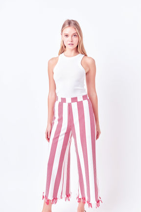 ENGLISH FACTORY - Stripe Fringe hem Pants - PANTS available at Objectrare