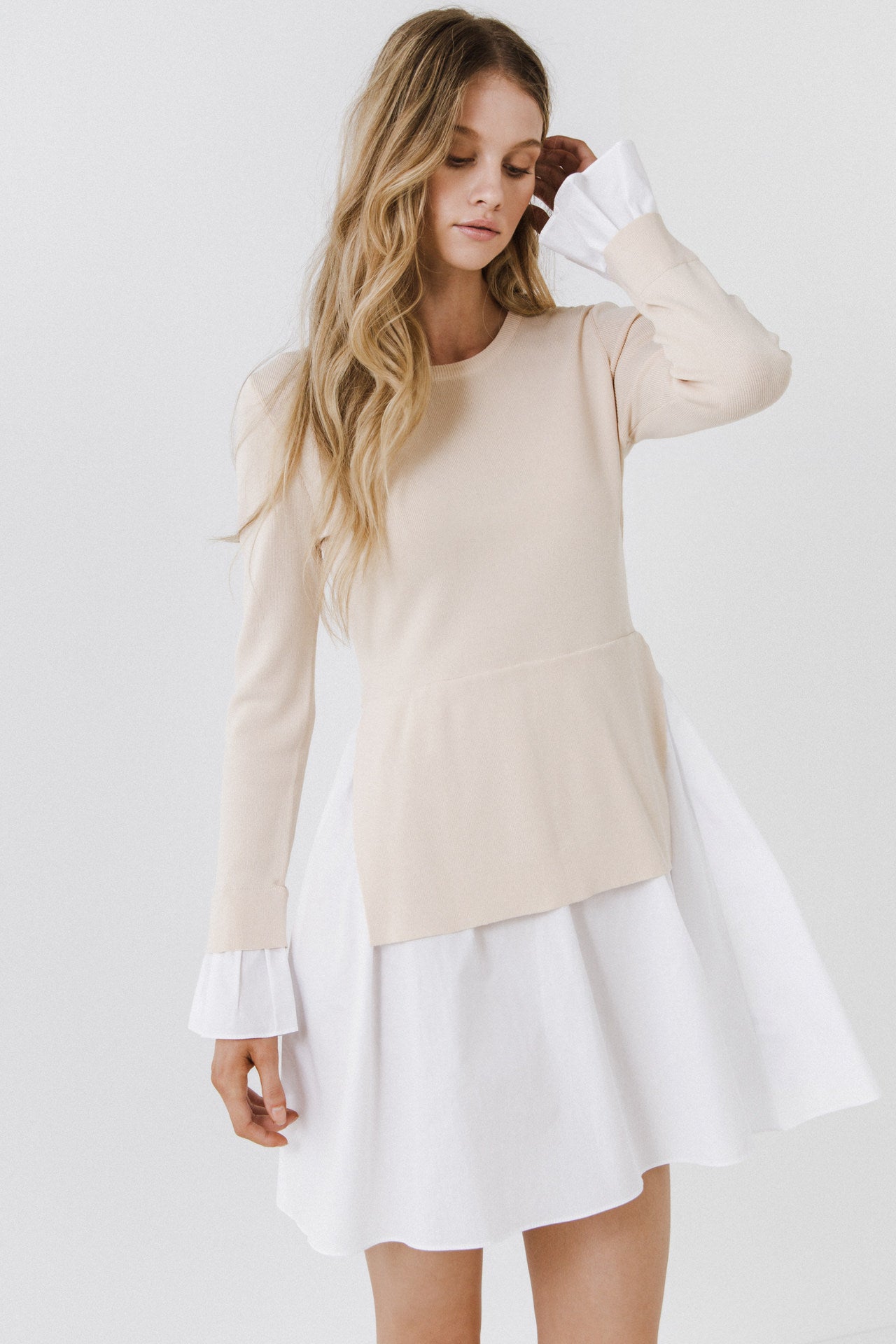 Poplin Combo Knit Mini Dress