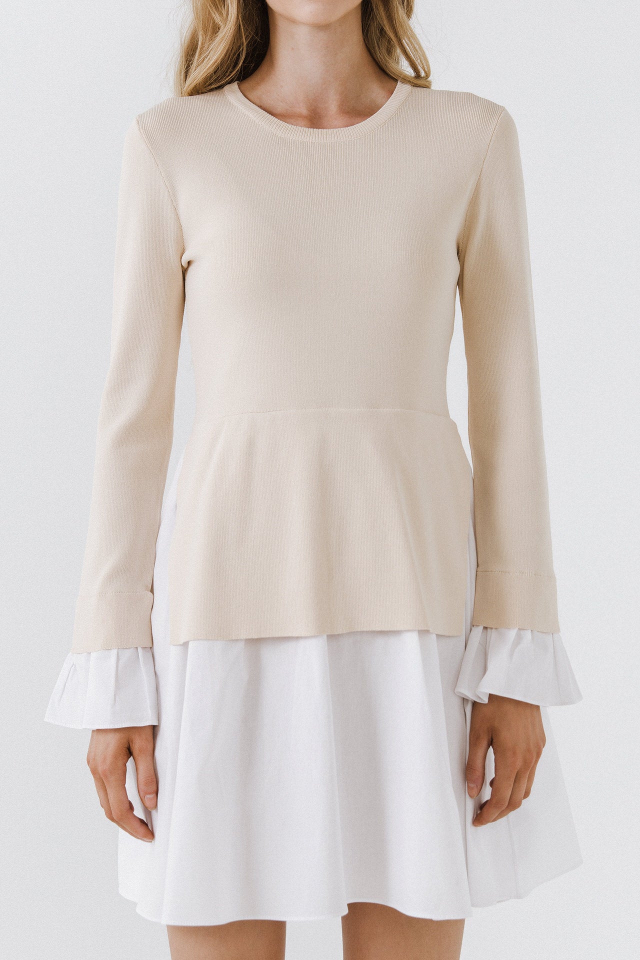 Poplin Combo Knit Mini Dress