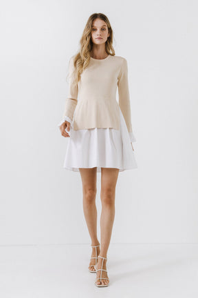 English Factory - Poplin Combo Knit Mini Dress