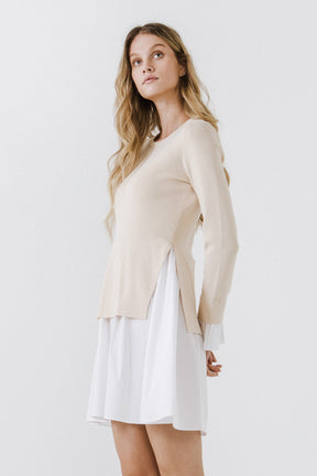 Poplin Combo Knit Mini Dress