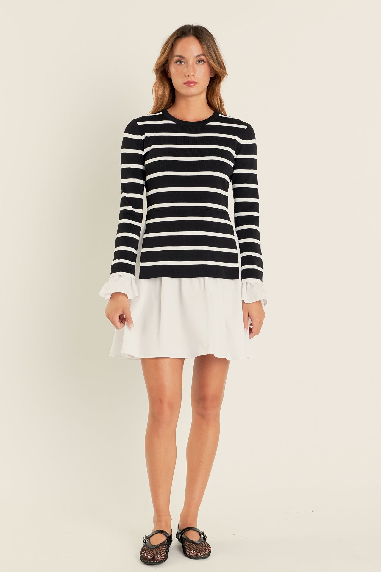 Poplin Combo Knit Mini Dress