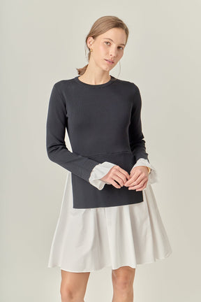 ENGLISH FACTORY - Poplin Combo Knit Mini Dress - DRESSES available at Objectrare