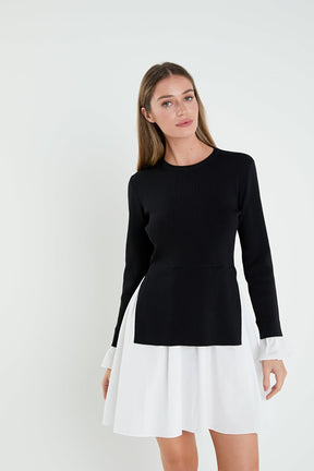 ENGLISH FACTORY - English Factory - Poplin Combo Knit Mini Dress - DRESSES available at Objectrare