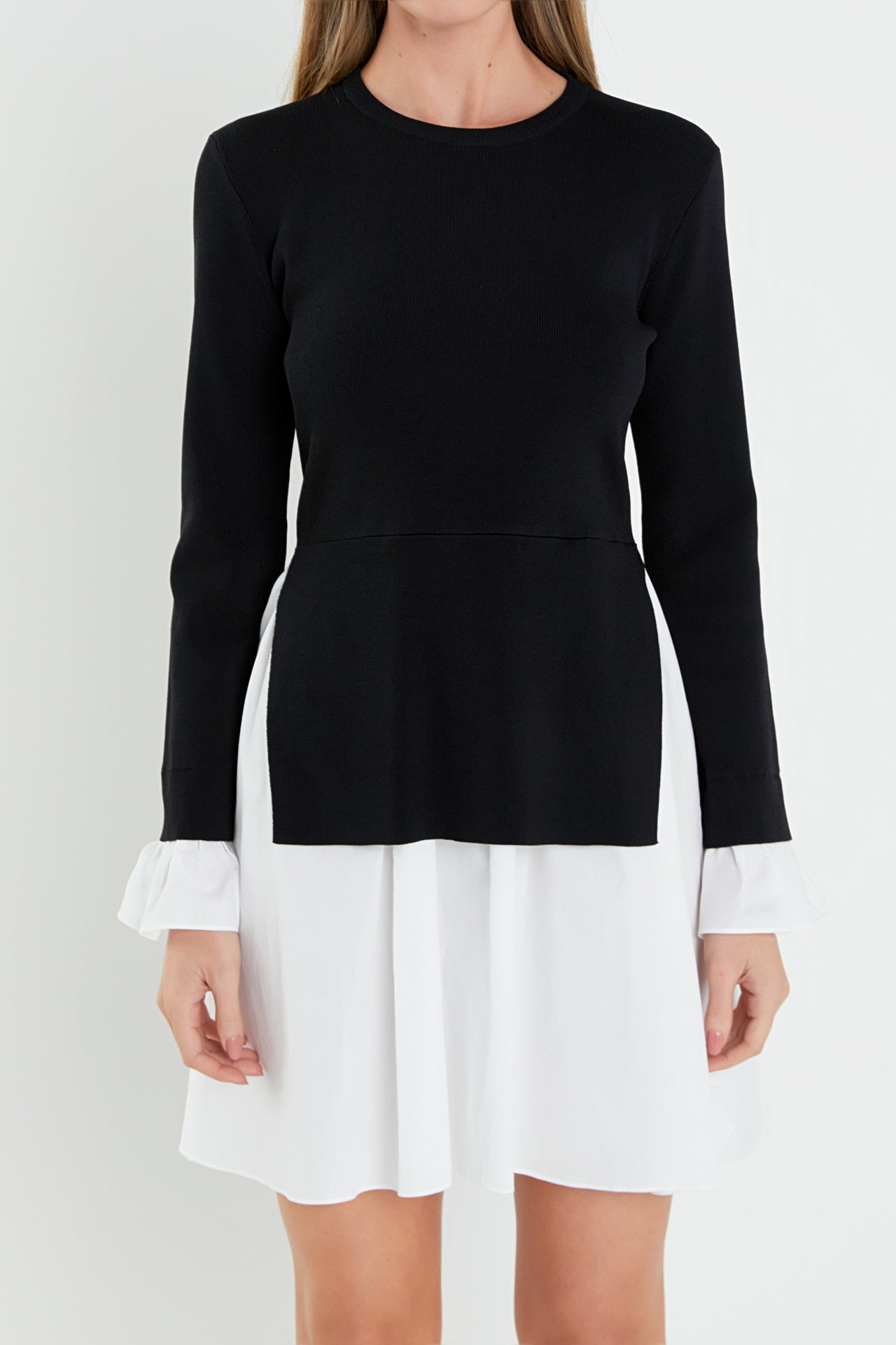 ENGLISH FACTORY - English Factory - Poplin Combo Knit Mini Dress - DRESSES available at Objectrare